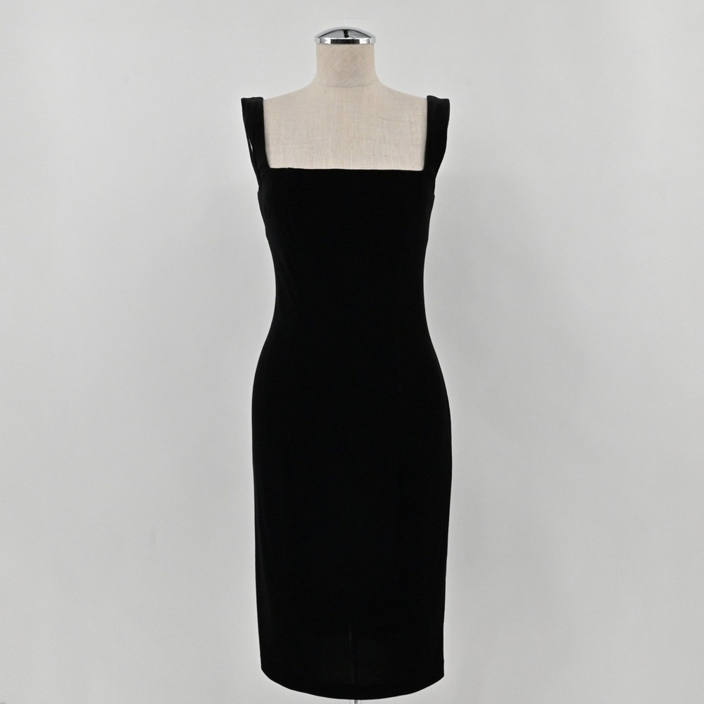 Vintage Alchem Velvet Sheath Dress Womens Size 4 Black Romantic Goth Square Neck